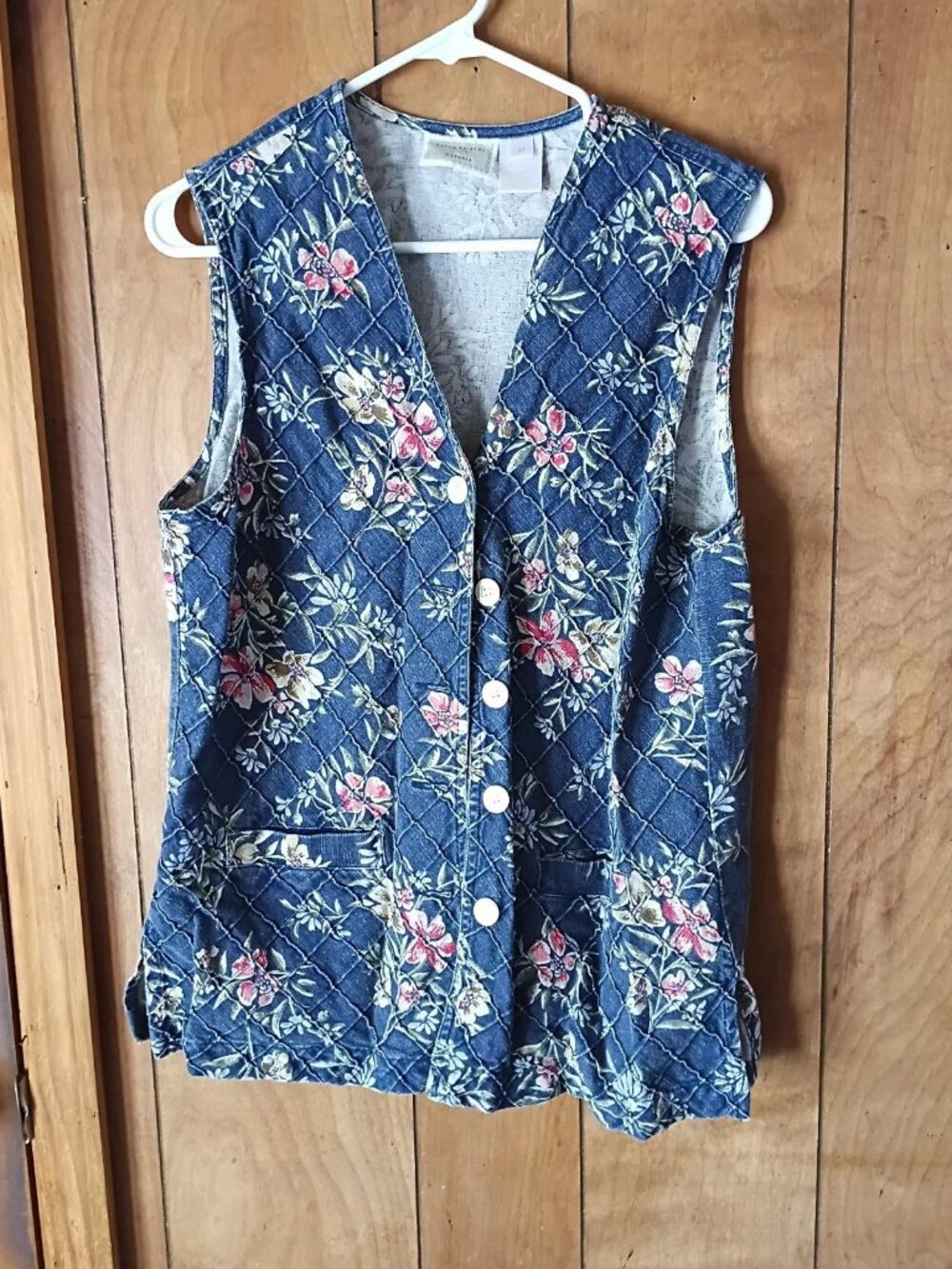 Vintage Susan Bristol Floral Linen Cotton Vest Medium Cottagecore Button Front